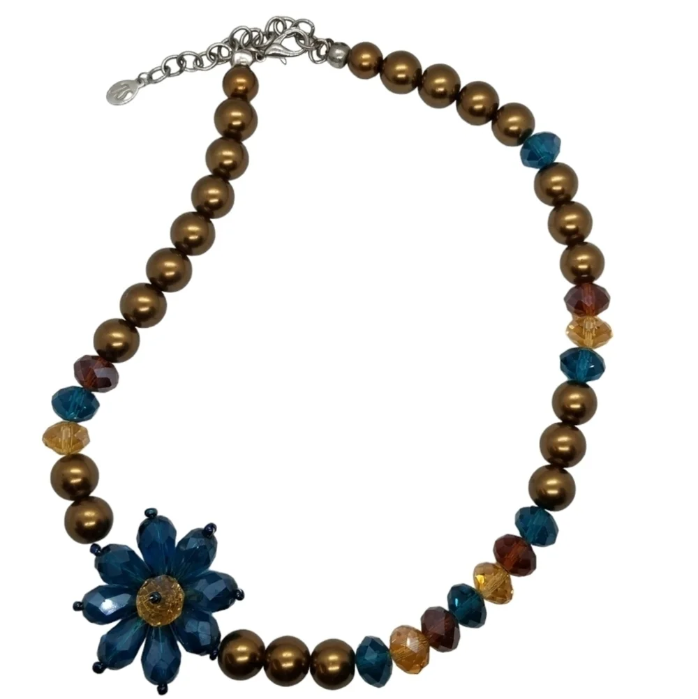 JS COLLECTIONS GLASS FLOWER PENDANT BEADED NECKLACE